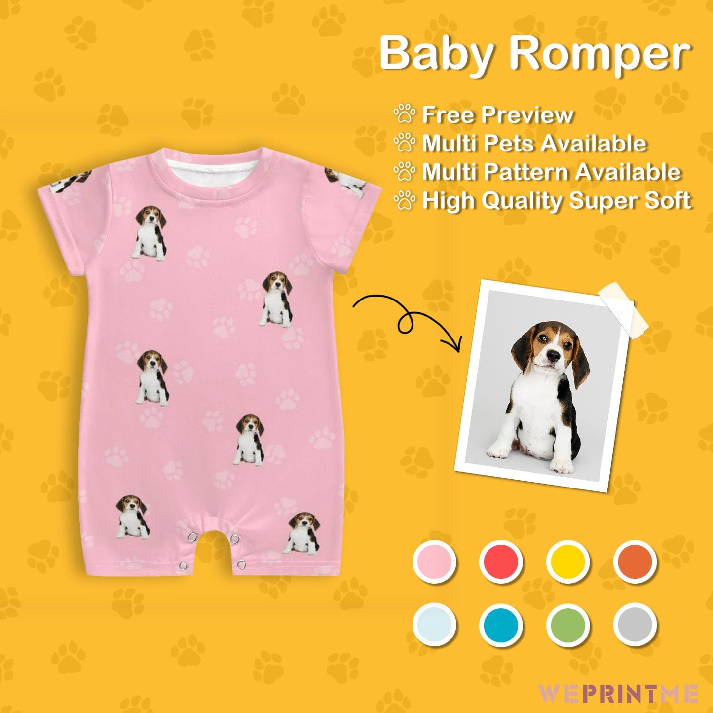WEPRINTMEBaby SuitCustom Pet Face Pets and Paws Baby Romper
