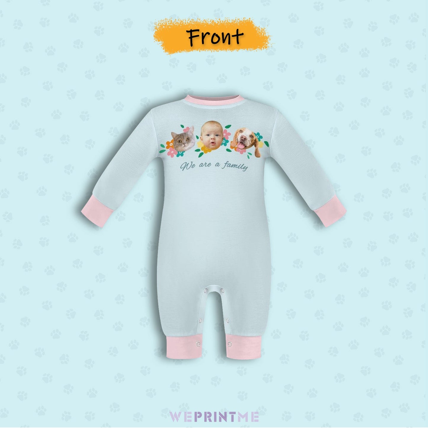 WEPRINTMEBaby SuitCustom Pet Face We are Family Long Sleeve Romper