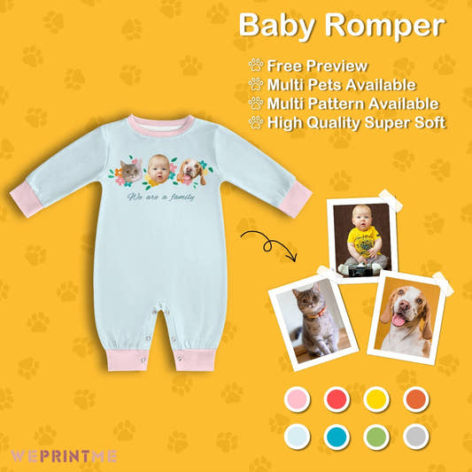 WePrintMeBaby SuitCustom Pet Face We are Family Long Sleeve Romper