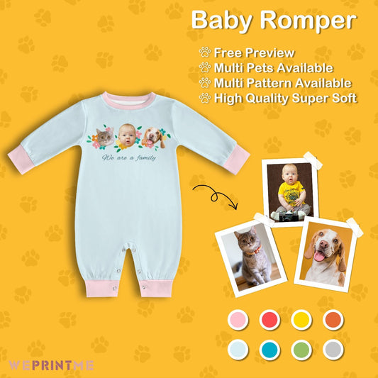 WEPRINTMEBaby SuitCustom Pet Face We are Family Long Sleeve Romper