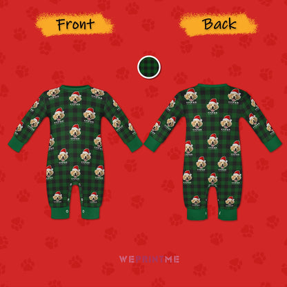 WEPRINTMEBaby SuitCustom Pet Face&Name Baby Romper Santa Hat Red Plaid Romper