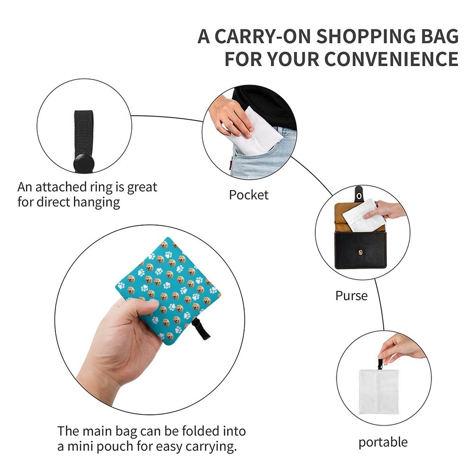 WEPRINTMEBagCustom Pet Face Lightweight foldable shopping bag