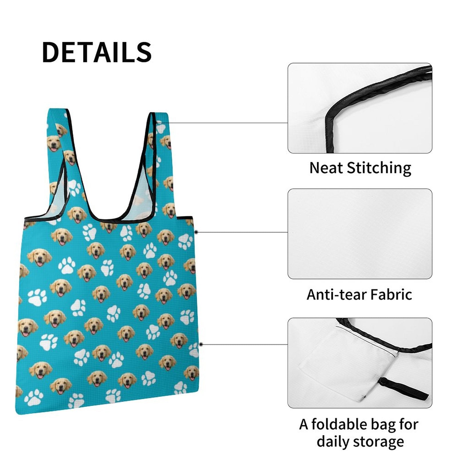 WEPRINTMEBagCustom Pet Face Lightweight foldable shopping bag
