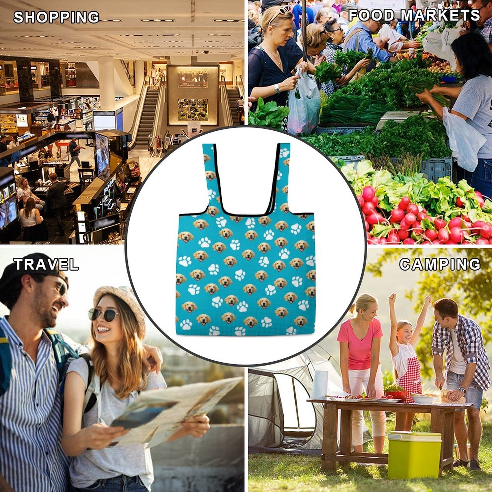 WEPRINTMEBagCustom Pet Face Lightweight foldable shopping bag