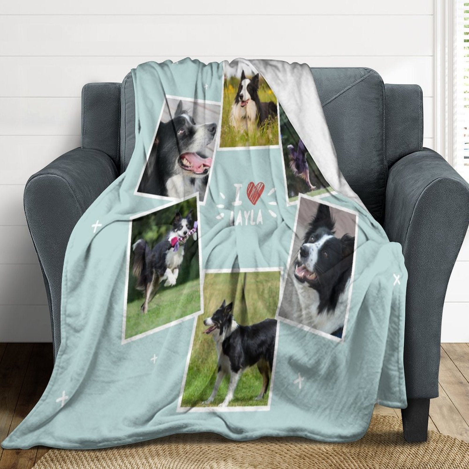 WEPRINTMEBlanketCustom Dog Face and Bone Fleece Blanket