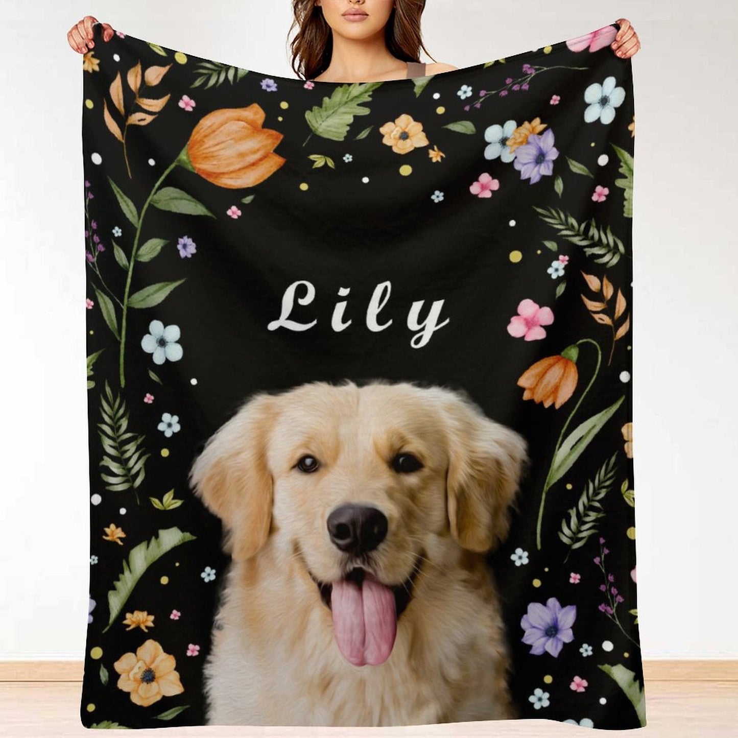 WEPRINTMEBlanketCustom Pet and Name Flower Fleece Blanket