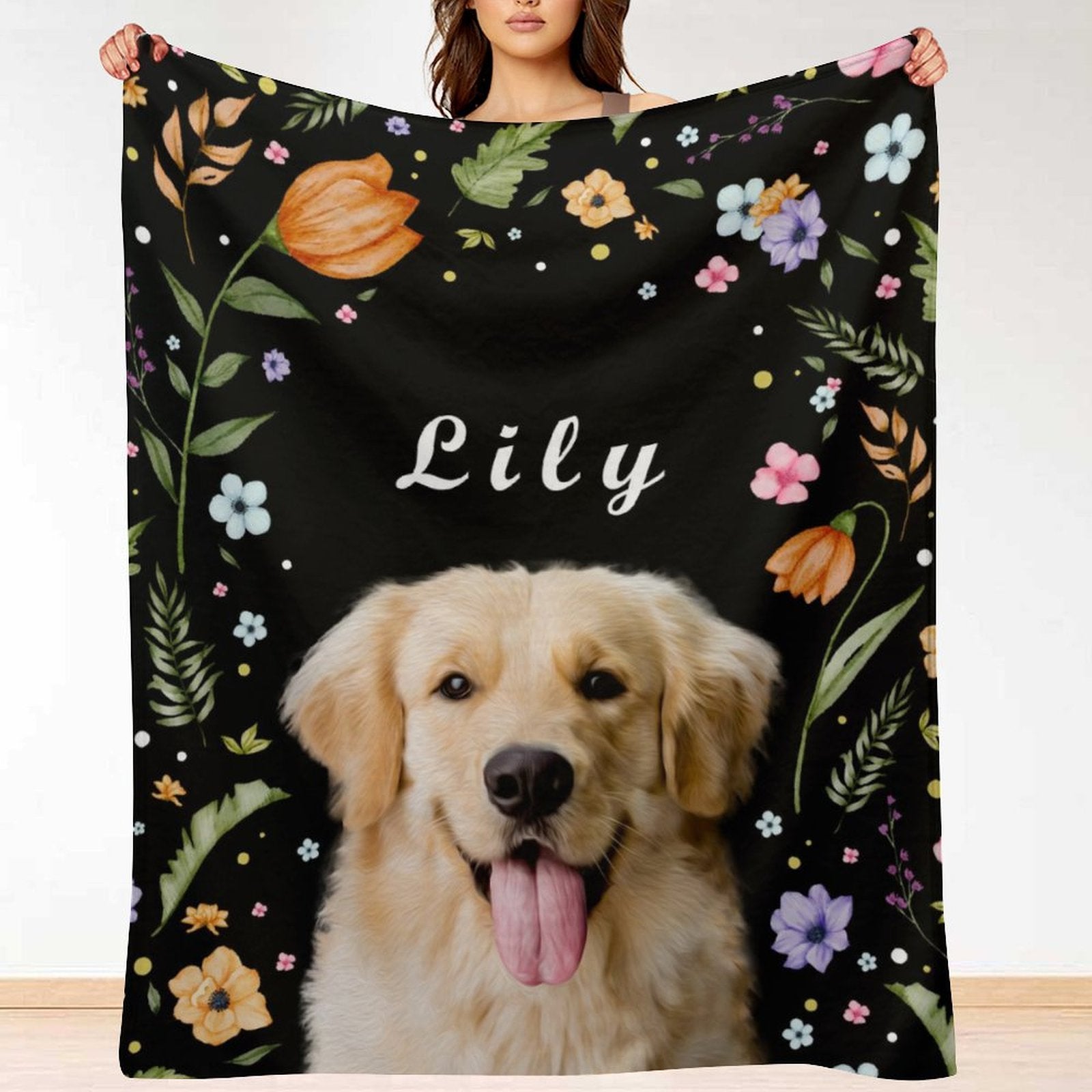 WEPRINTMEBlanketCustom Pet and Name Flower Fleece Blanket