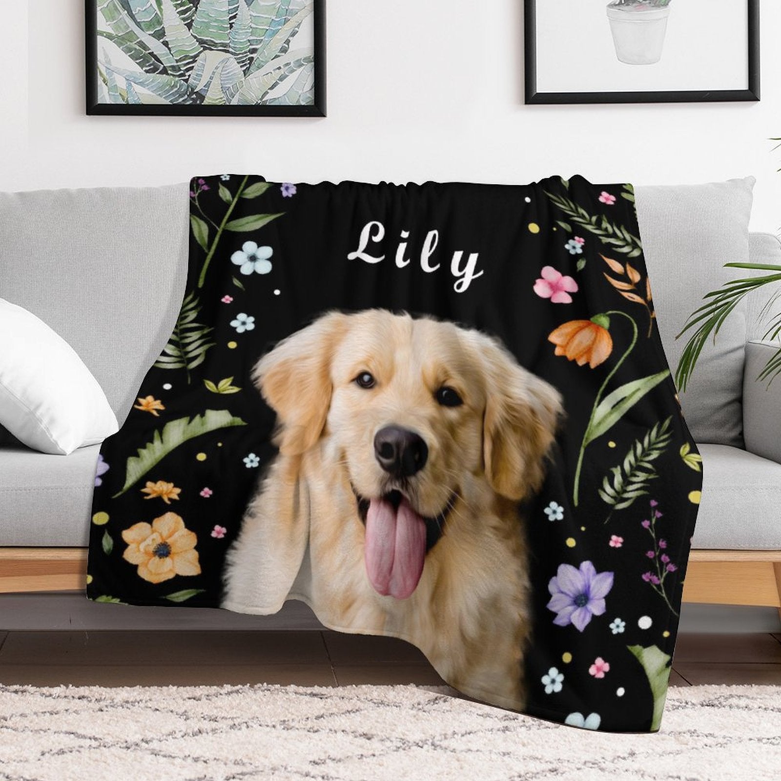 WEPRINTMEBlanketCustom Pet and Name Flower Fleece Blanket