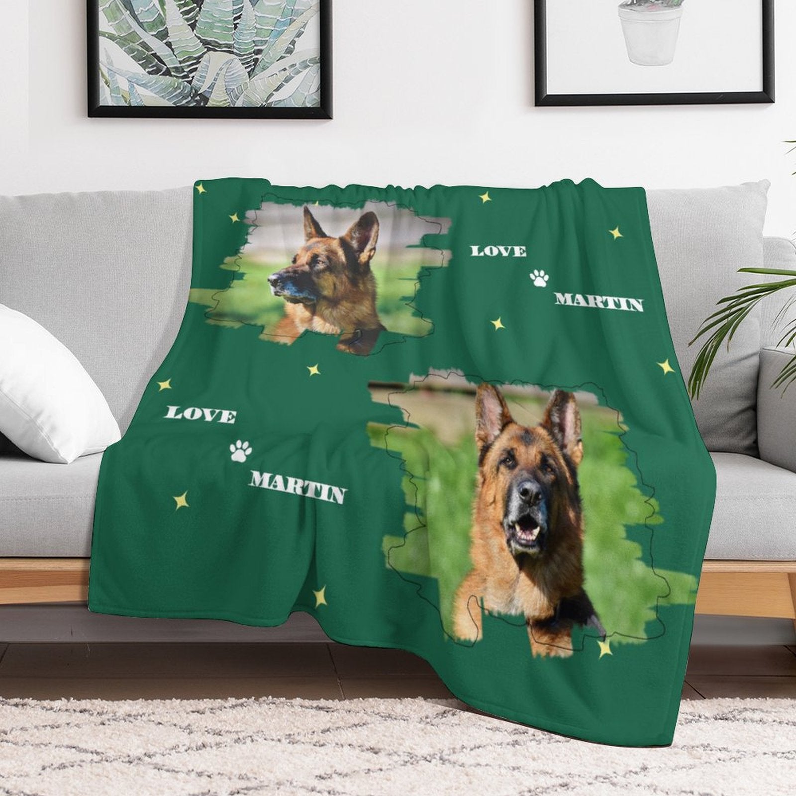 WEPRINTMEBlanketCustom Pet Photo Green Stars Fleece Blanket