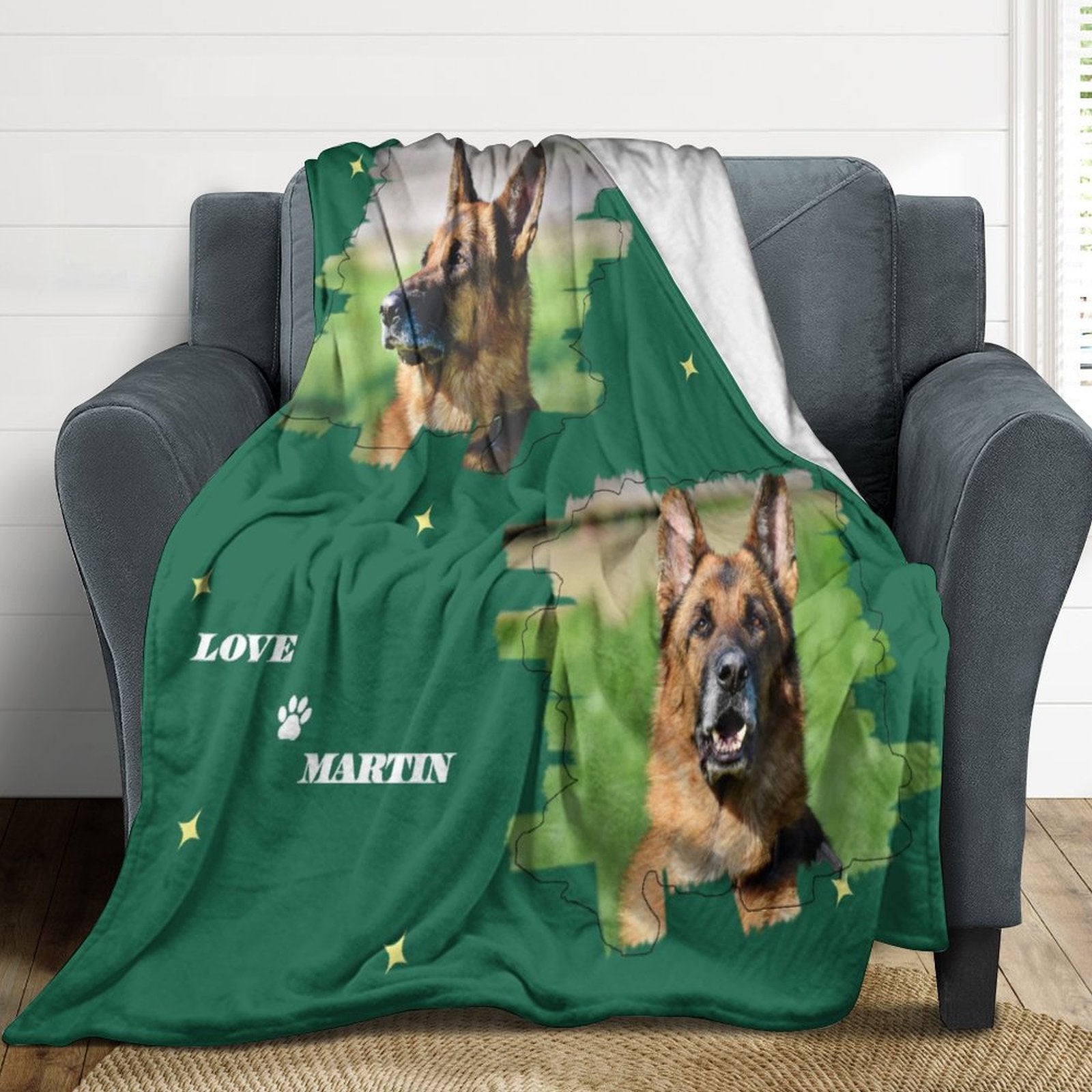 WEPRINTMEBlanketCustom Pet Photo Green Stars Fleece Blanket