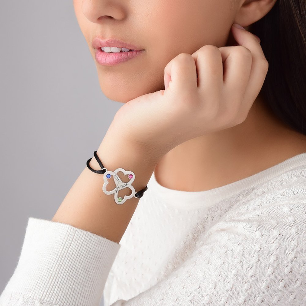 WEPRINTMEBraceletCustom Text Three Heart Interwoven Bracelet