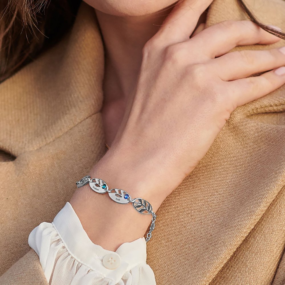 WEPRINTMEBraceletCustom Three Texts Carved Leaf Bracelet