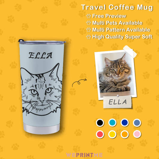 WePrintMeCup&MugCustom Pet Face and Name Handdraw Face Travel Mug