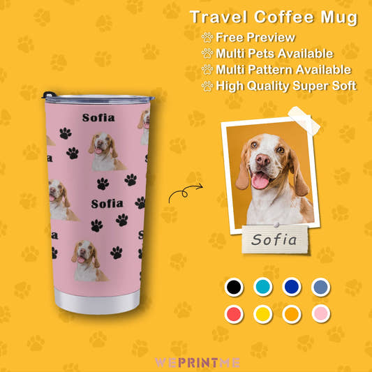 WePrintMeCup&MugCustom Pet Face and Name Paws Travel Mug