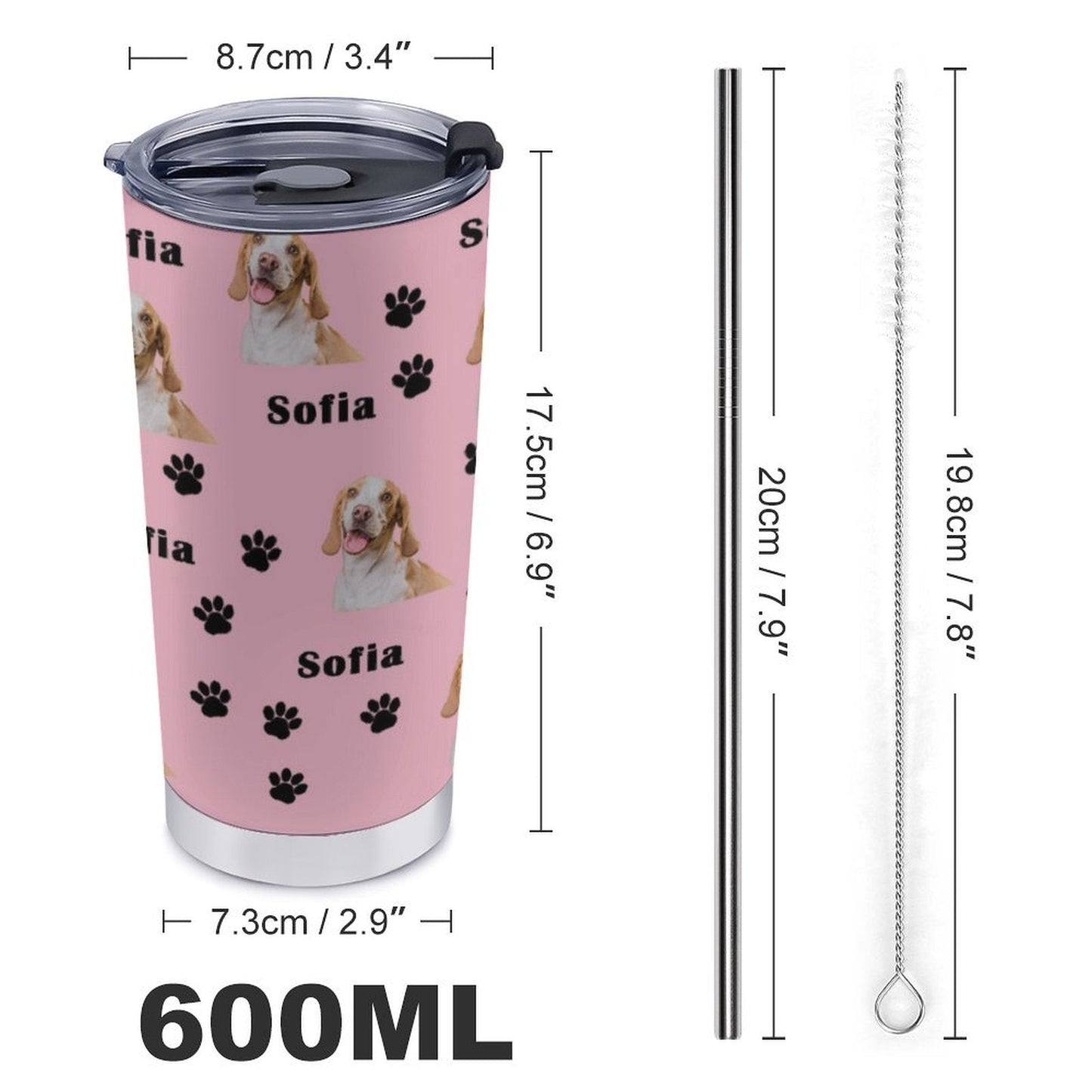 WEPRINTMECup&MugCustom Pet Face and Name Paws Travel Mug