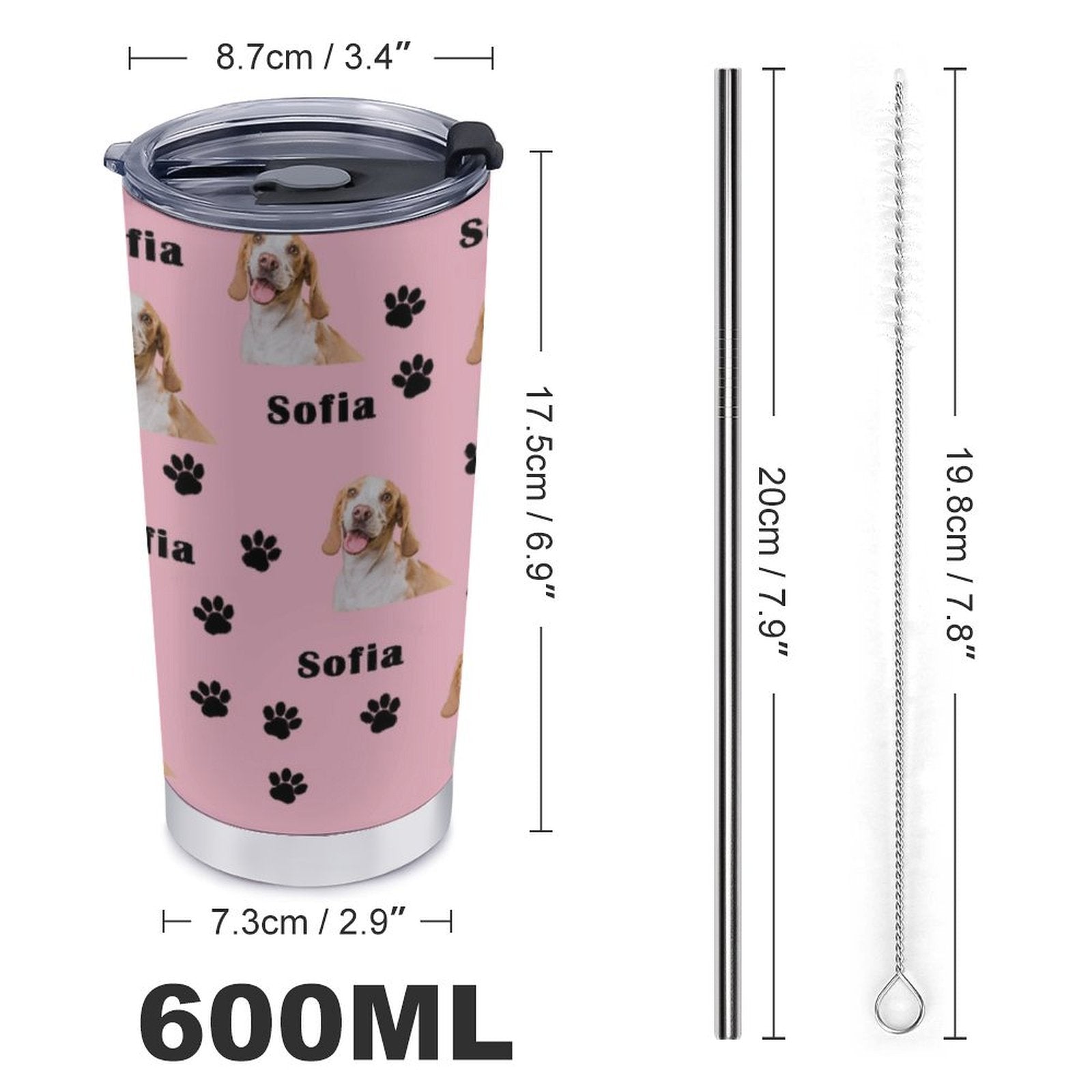 WEPRINTMECup&MugCustom Pet Face and Name Paws Travel Mug