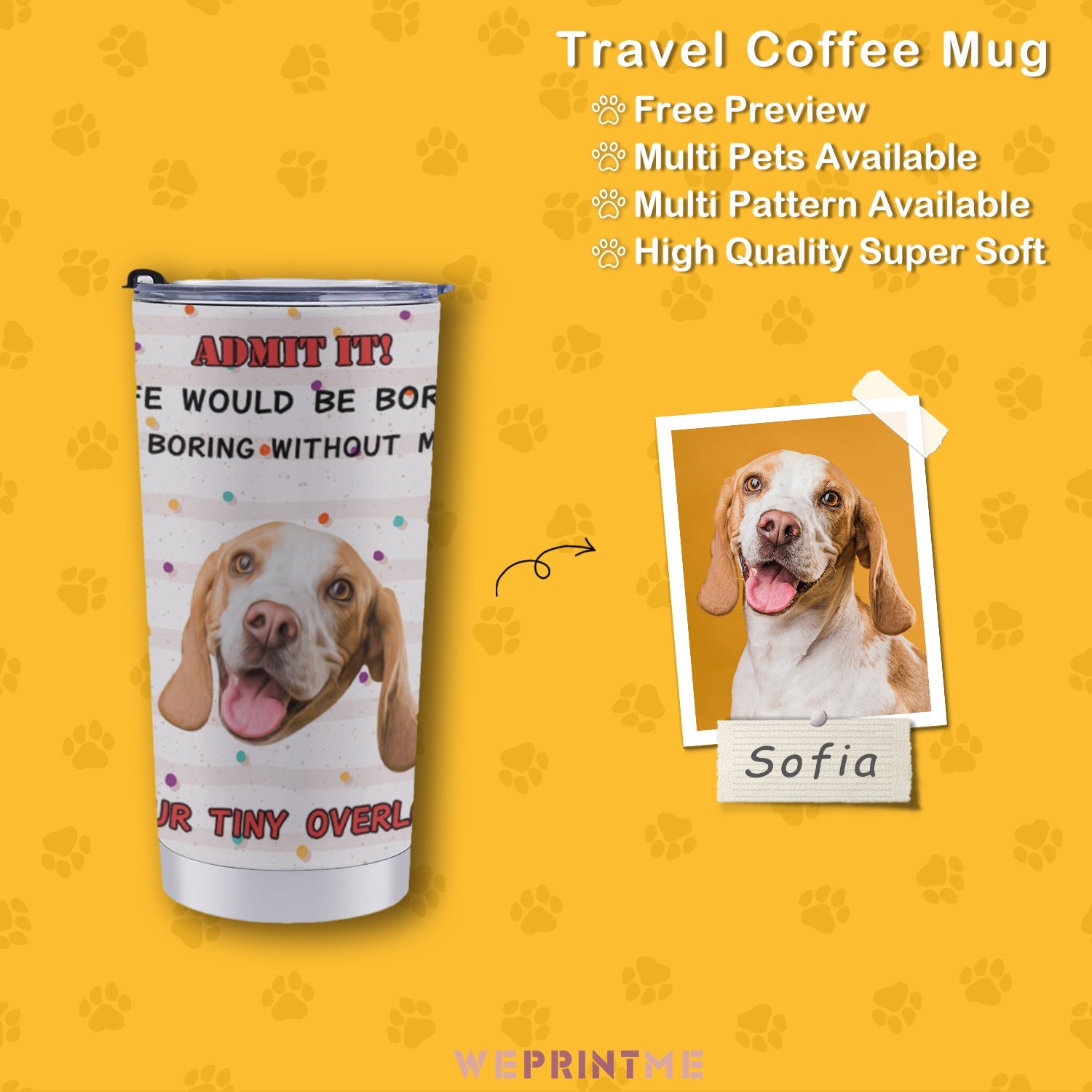 WEPRINTMECup&MugCustom Pet Face Borning Without You Travel Mug