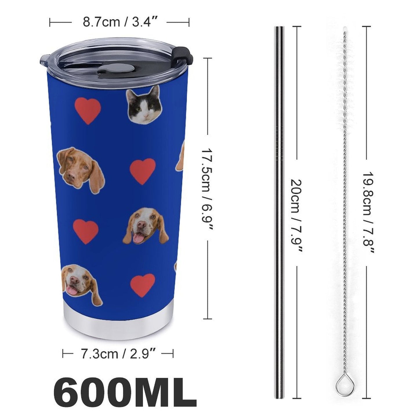 WEPRINTMECup&MugCustom Pet Face Heart Travel Mug
