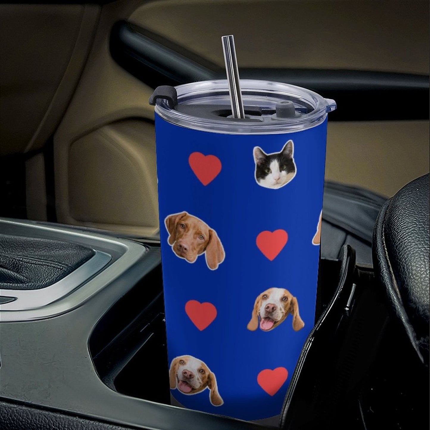 WEPRINTMECup&MugCustom Pet Face Heart Travel Mug