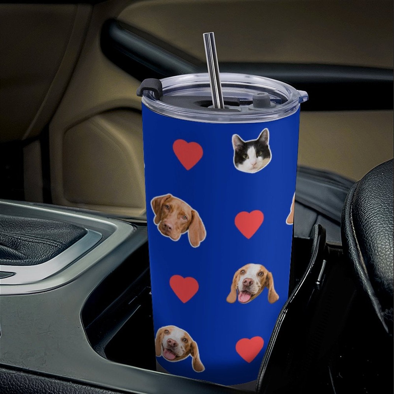 WEPRINTMECup&MugCustom Pet Face Heart Travel Mug