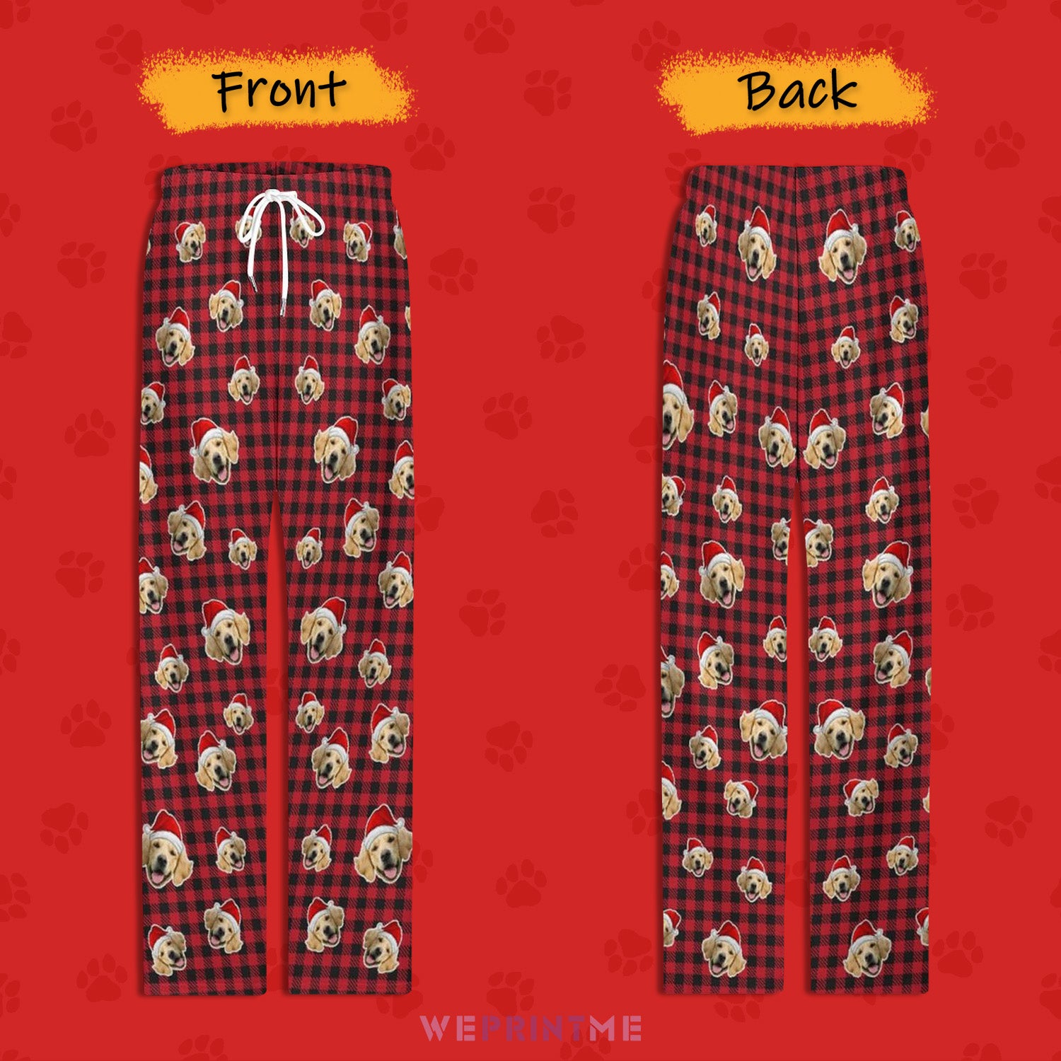Custom Pet Face Plaid Christmas Pajama Pants-Style1 Red FB-WEPRINTME
