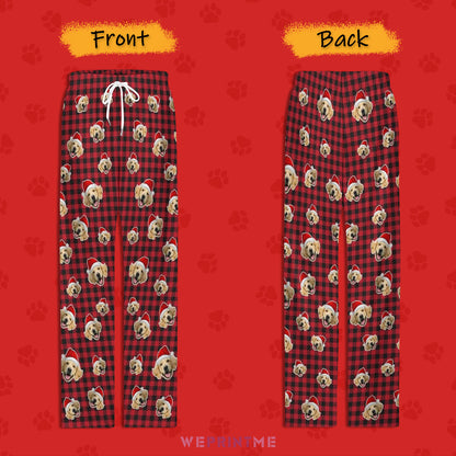 Custom Pet Face Plaid Christmas Pajama Pants-Style1 Red FB-WEPRINTME