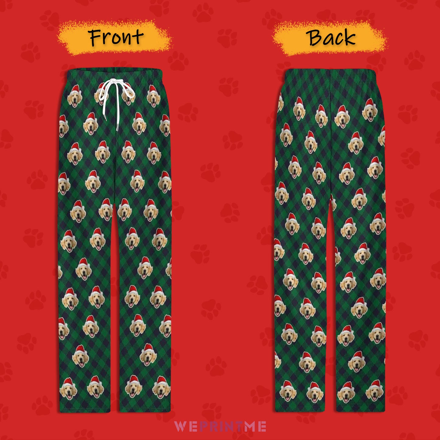 Custom Pet Face Plaid Christmas Pajama Pants-Style2 Green FB-WEPRINTME