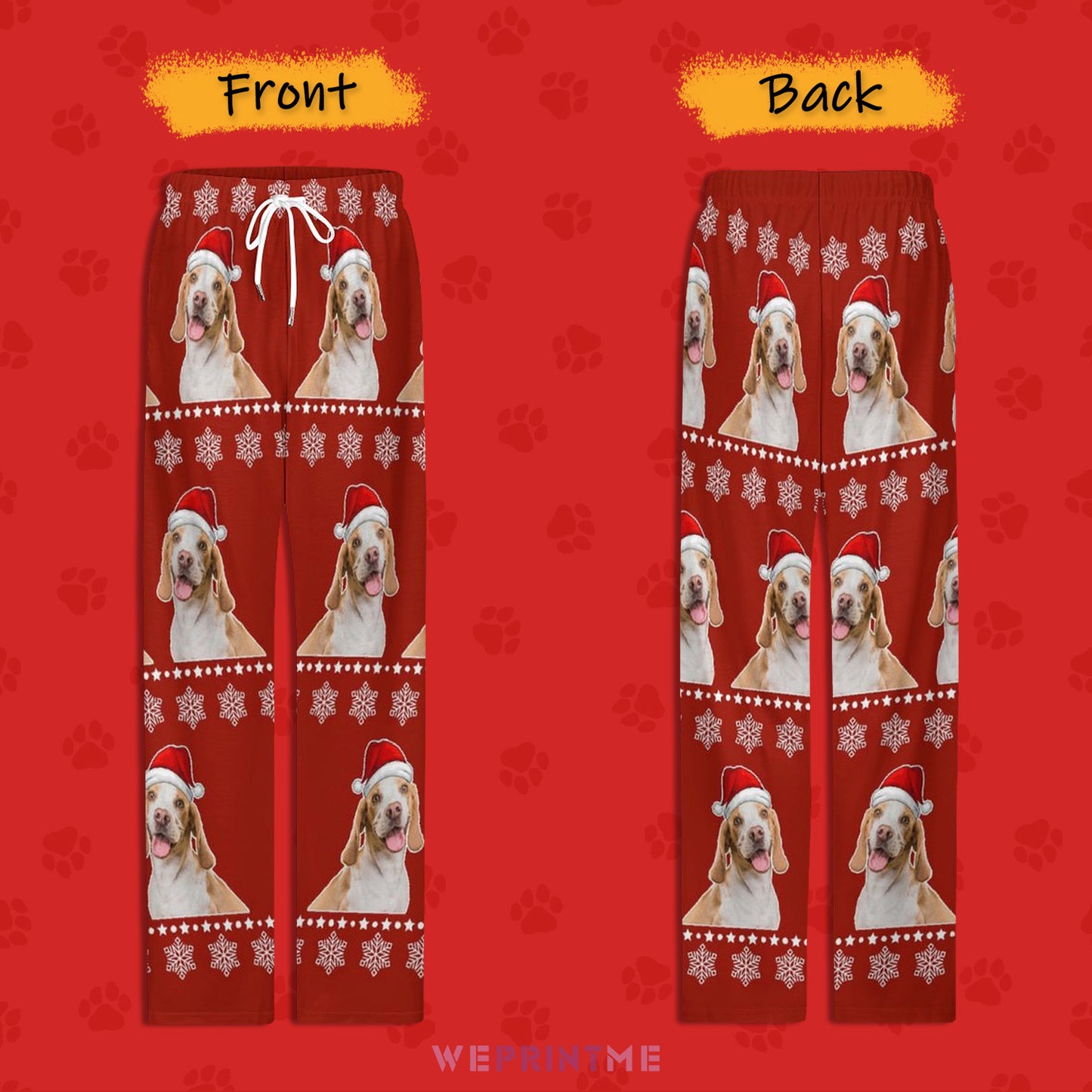 Custom Pet Snow and Stars Pajama Pants-Front and Back-WEPRINTME