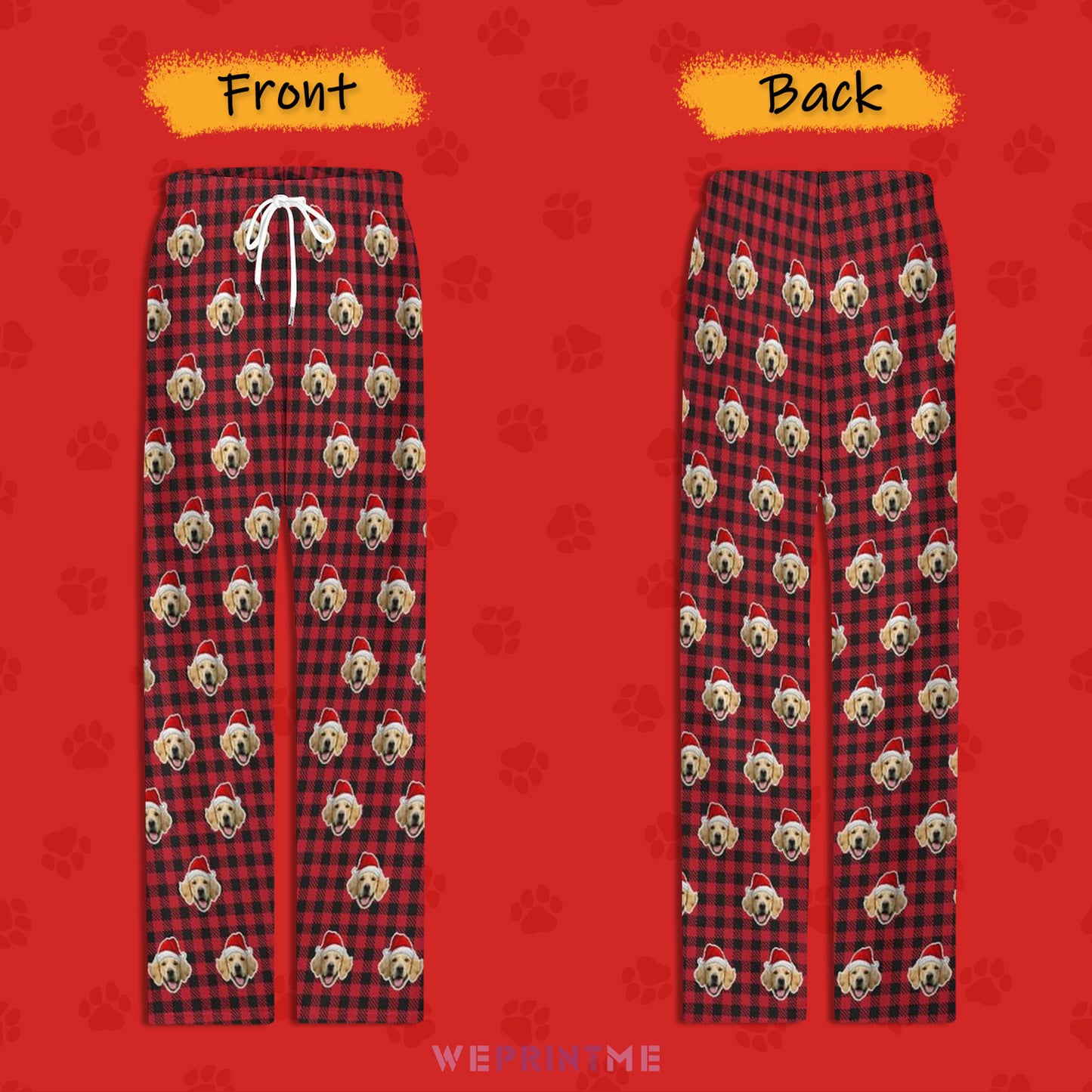 Custom Pet Face Plaid Christmas Pajama Pants-Style2 Red FB-WEPRINTME