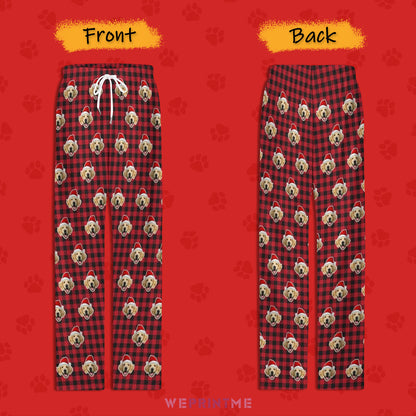 Custom Pet Face Plaid Christmas Pajama Pants-Style2 Red FB-WEPRINTME