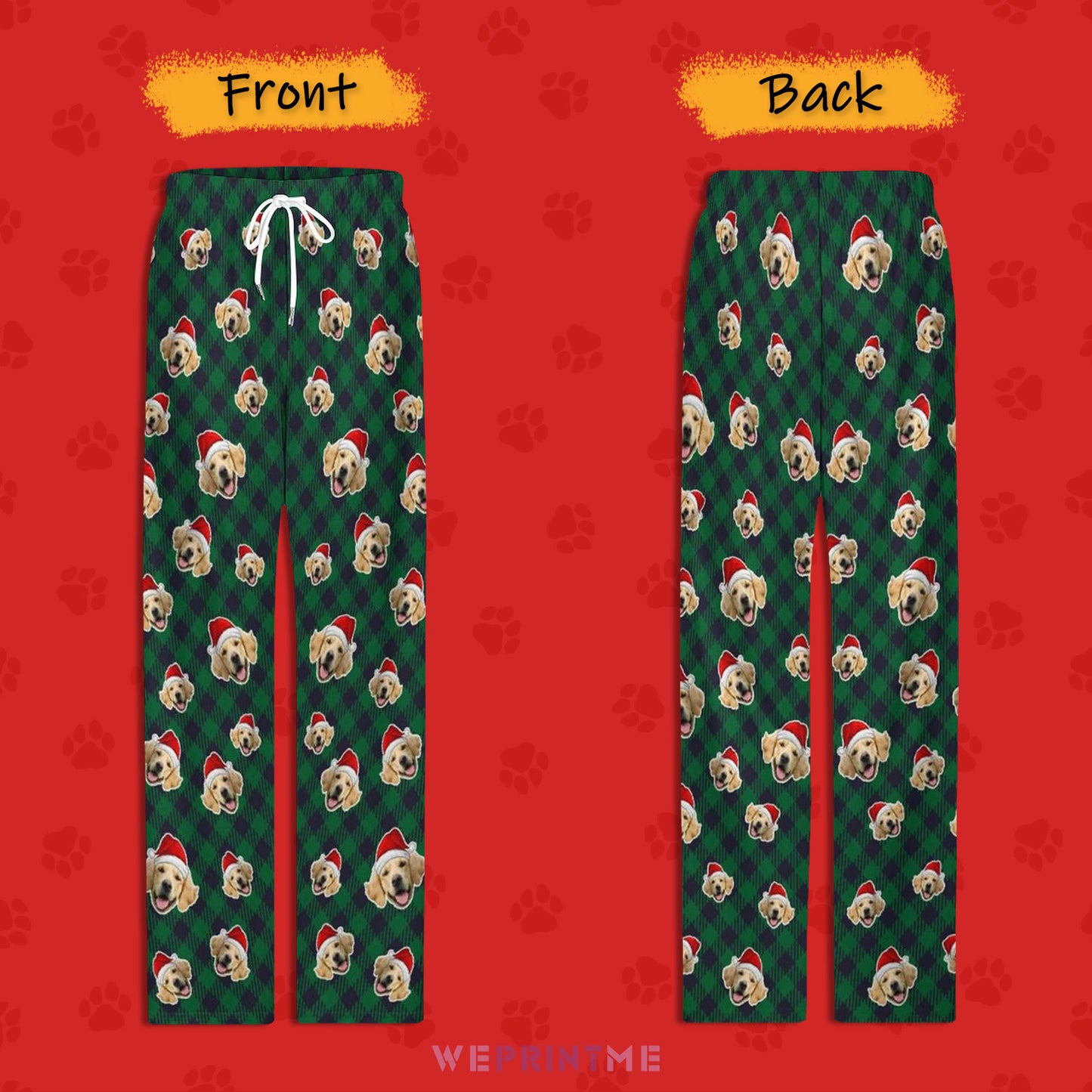 Custom Pet Face Plaid Christmas Pajama Pants-Style1 Green FB-WEPRINTME