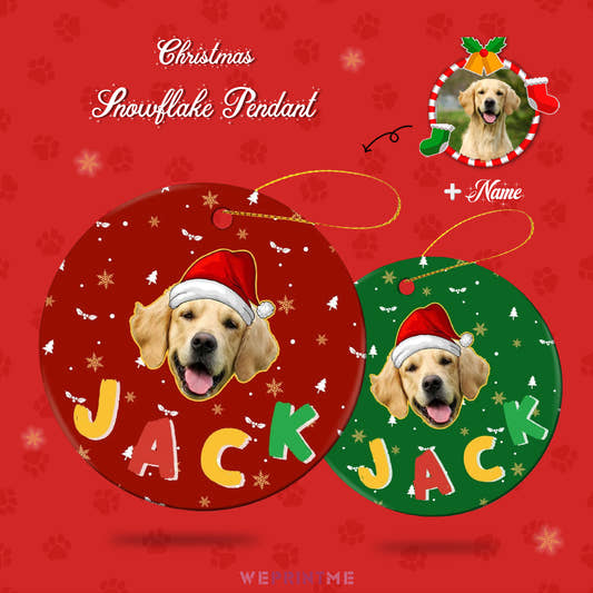 Personalized Pet Face and Name Christmas Round Pendant personalized product image