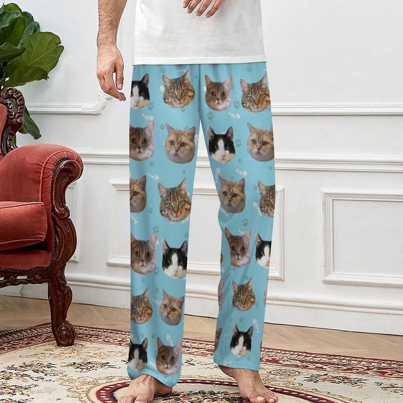 Custom Pet Face Pants Dogs or Cats Face Unisex Pajama Pants-Cat Sky Model1-WEPRINTME