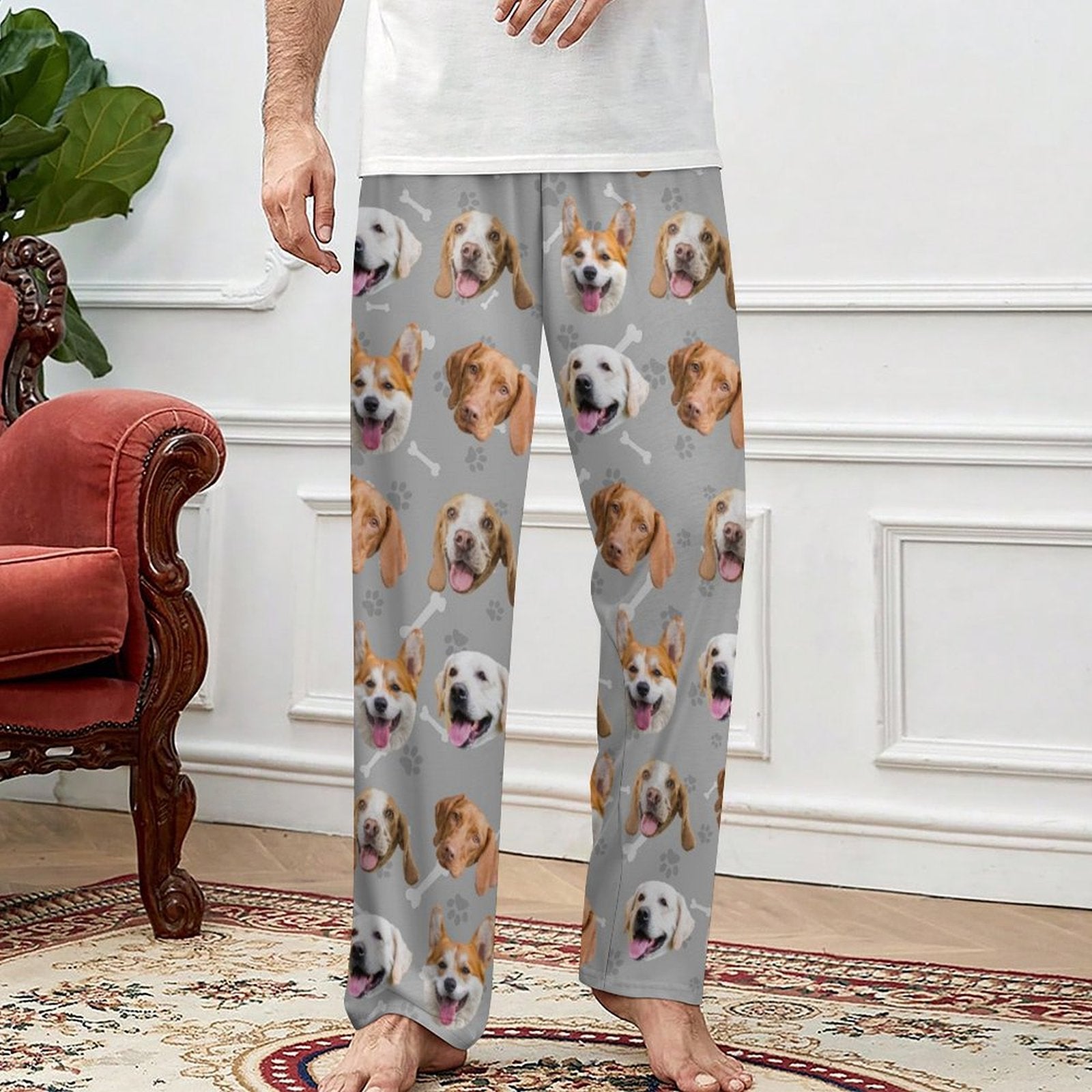 Custom Pet Face Pants Dogs or Cats Face Unisex Pajama Pants-Dog Model Gray1-WEPRINTME