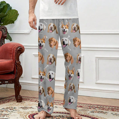 Custom Pet Face Pants Dogs or Cats Face Unisex Pajama Pants-Dog Model Gray1-WEPRINTME
