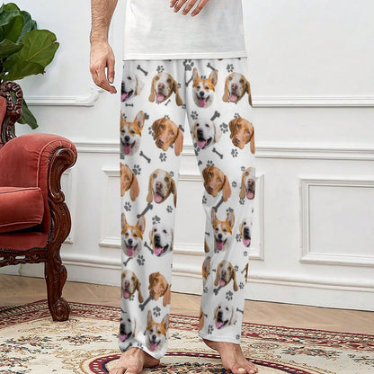 Custom Pet Face Pants Dogs or Cats Face Unisex Pajama Pants-Dog Model White2-WEPRINTME