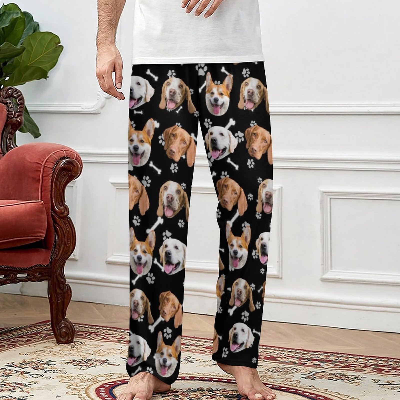 Custom Pet Face Pants Dogs or Cats Face Unisex Pajama Pants-Dog Model2-WEPRINTME