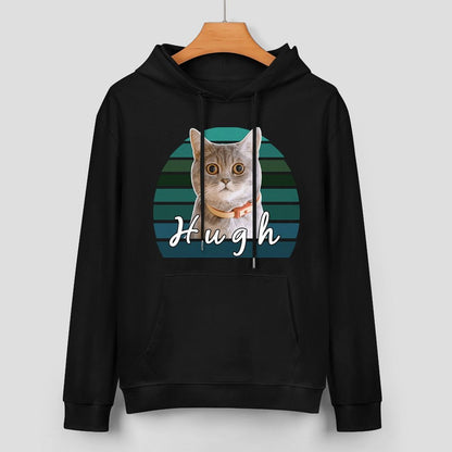 WEPRINTMEHoodieCustom Pet Face and Name Blue Gradient Unisex Cotton Hoodie