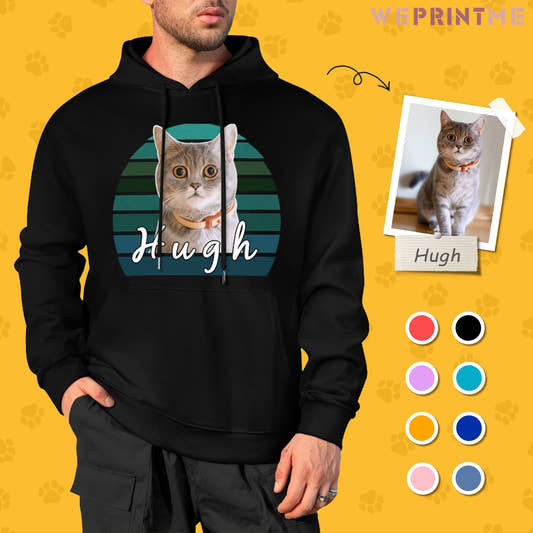 WePrintMeHoodieCustom Pet Face and Name Blue Gradient Unisex Cotton Hoodie