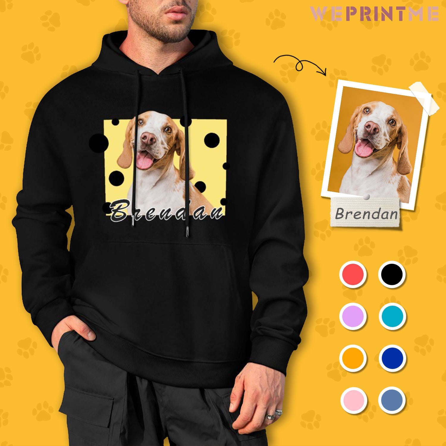 WEPRINTMEHoodieCustom Pet Face and Name cheese Unisex Cotton Hoodie