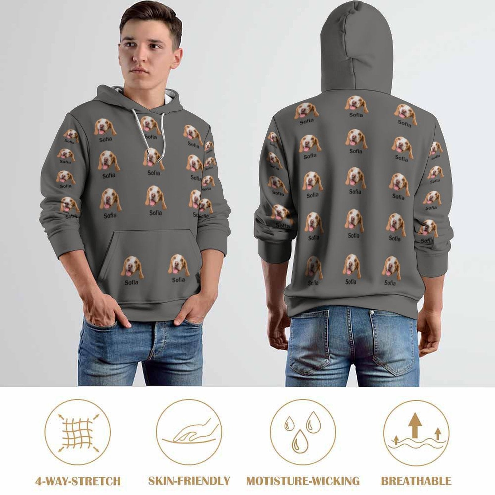 WEPRINTMEHoodieCustom Pet Face and Name Men's Hoodie