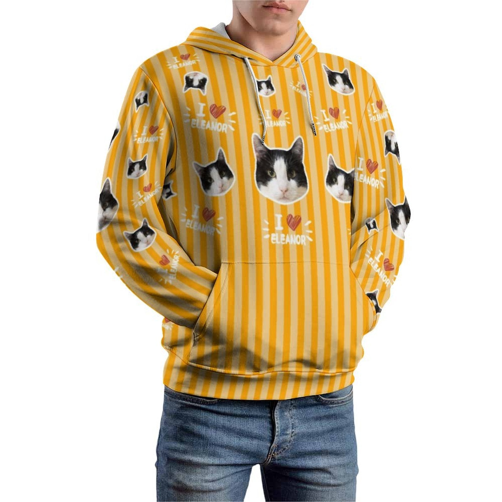WEPRINTMEHoodieCustom Pet Face and Name Stripe Men's Hoodie