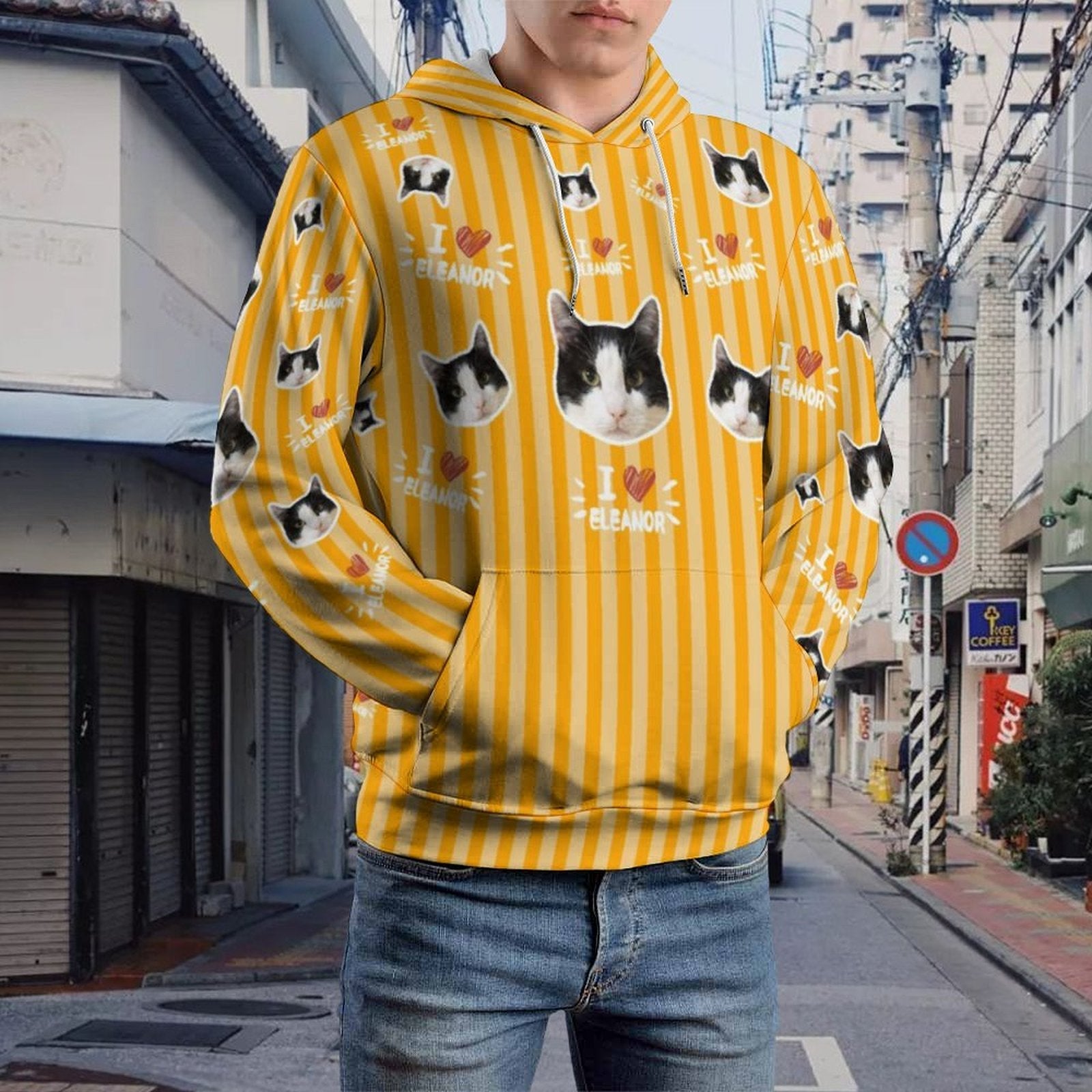 WEPRINTMEHoodieCustom Pet Face and Name Stripe Men's Hoodie