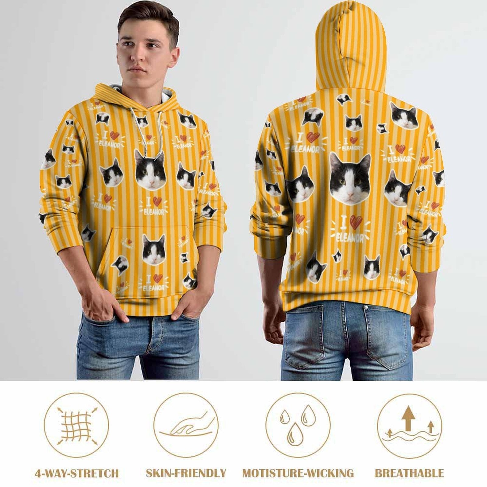 WEPRINTMEHoodieCustom Pet Face and Name Stripe Men's Hoodie