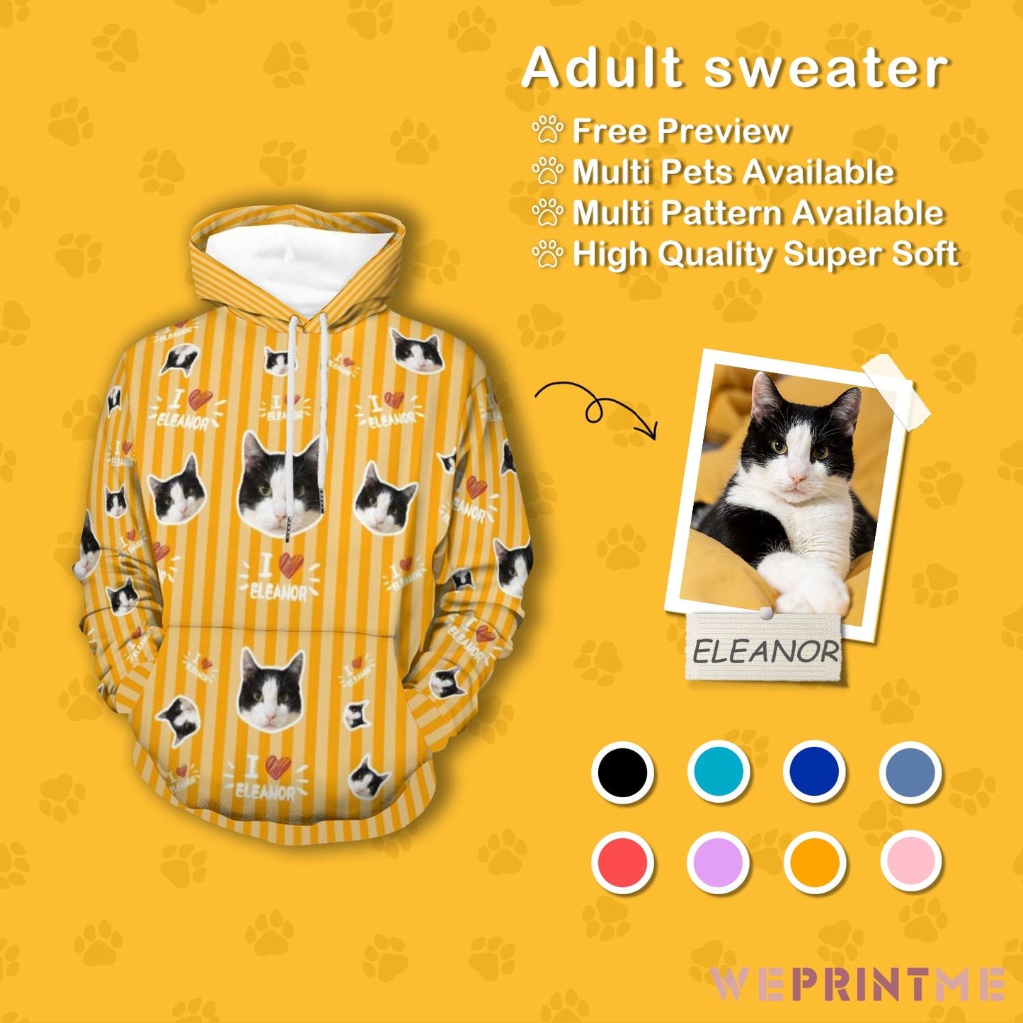 WEPRINTMEHoodieCustom Pet Face and Name Stripe Men's Hoodie