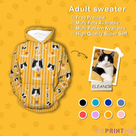 WEPRINTMEHoodieCustom Pet Face and Name Stripe Men's Hoodie