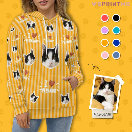 WEPRINTMEHoodieCustom Pet Face and Name Stripe Unisex Hoodie