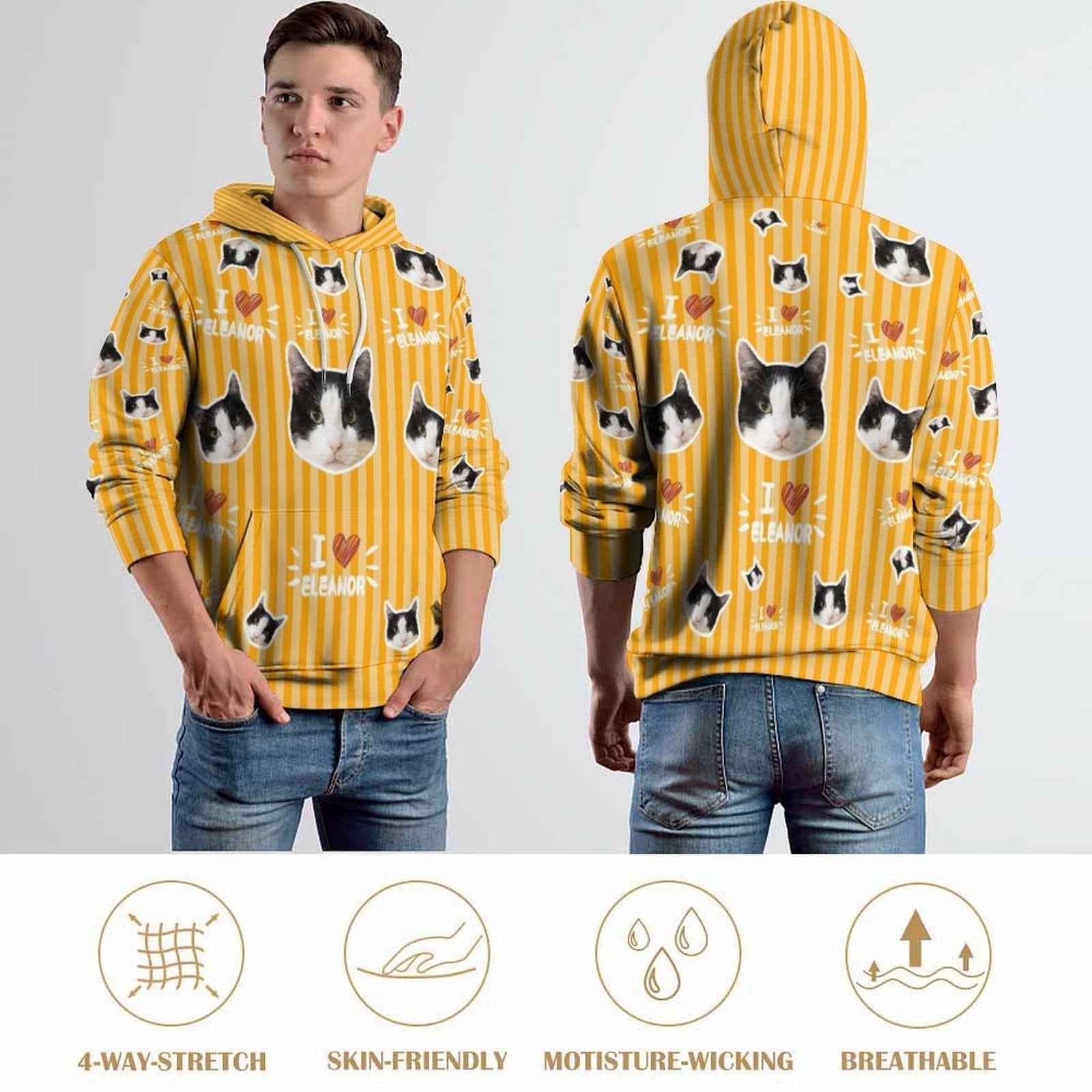 WEPRINTMEHoodieCustom Pet Face and Name Stripe Unisex Hoodie