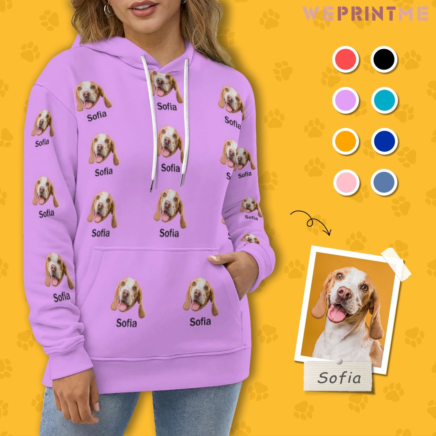 WEPRINTMEHoodieCustom Pet Face and Name Unisex Hoodie