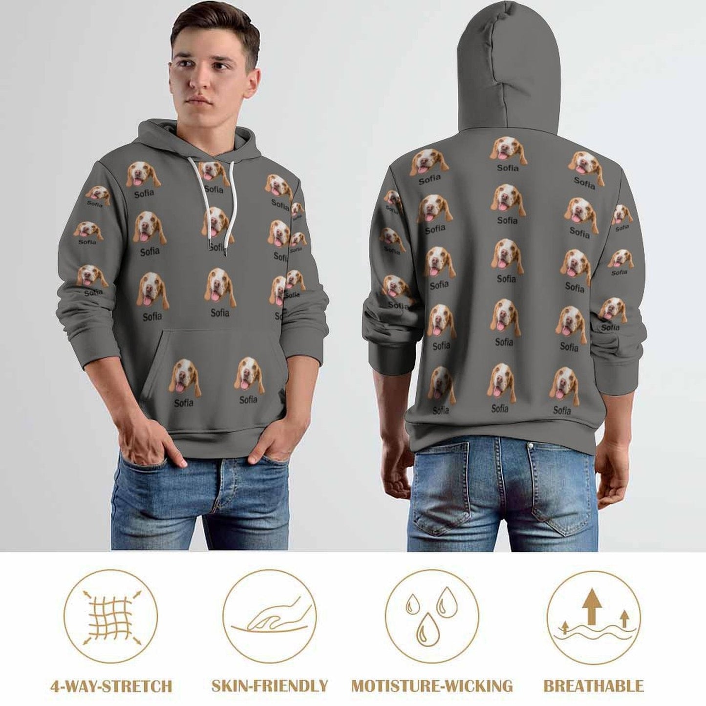 WEPRINTMEHoodieCustom Pet Face and Name Unisex Hoodie